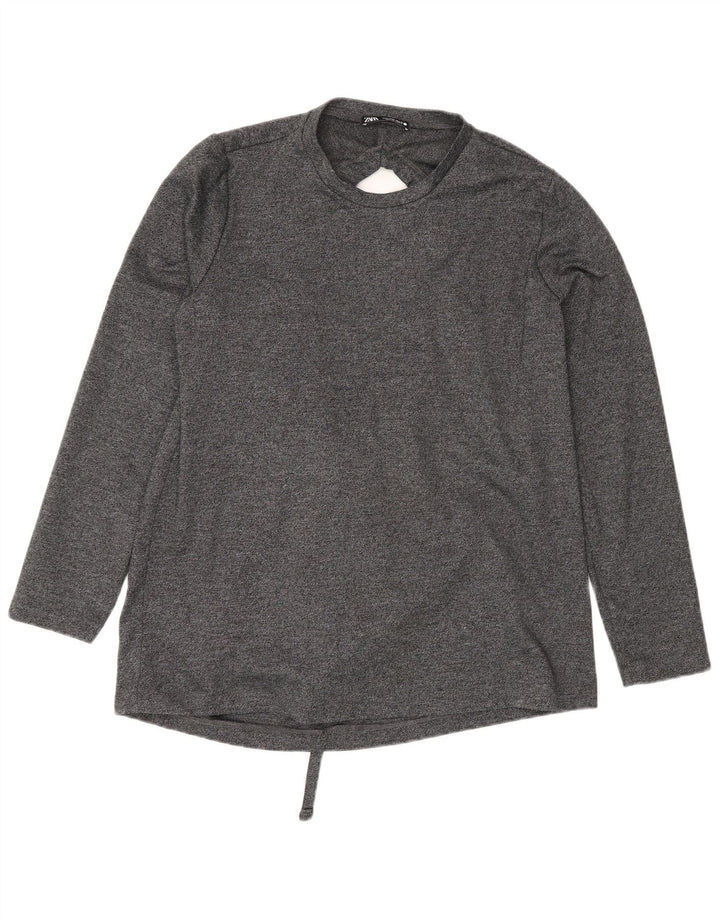 Blusa feminina Zara manga comprida oversized top UK 10 pequeno cinza
