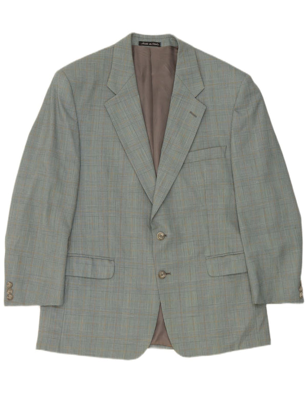 Jaqueta blazer masculina vintage com 2 botões IT 50 lã virgem com verificação azul grande