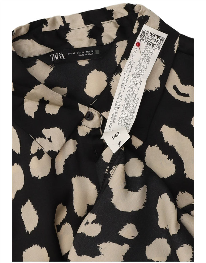 Blusa feminina Zara Reino Unido 14 médio preto estampa animal poliéster