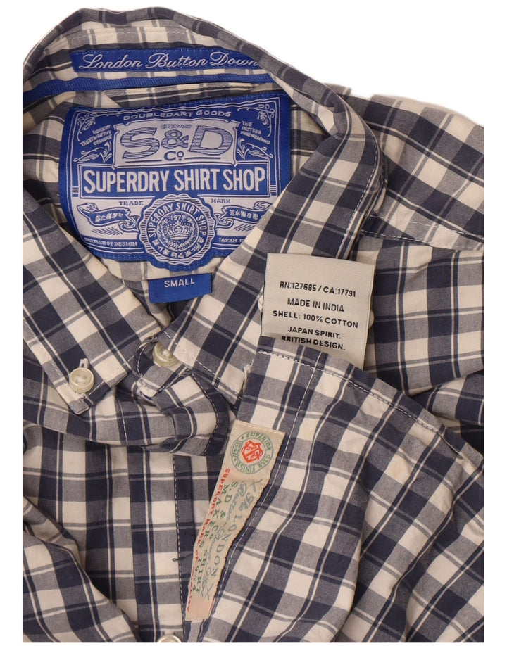 Camisa masculina Superdry pequena xadrez azul marinho algodão
