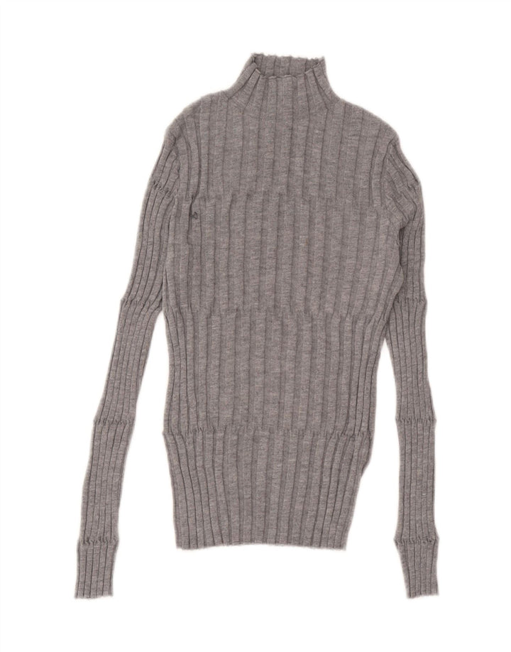 Suéter feminino Zara com gola tartaruga UK 12 poliéster cinza médio
