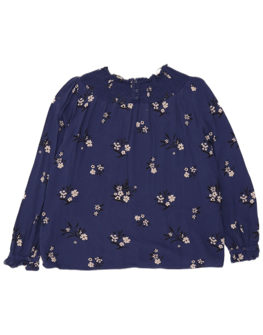 Blusa feminina de manga comprida Marks & Spencer Reino Unido 12 médio azul marinho floral