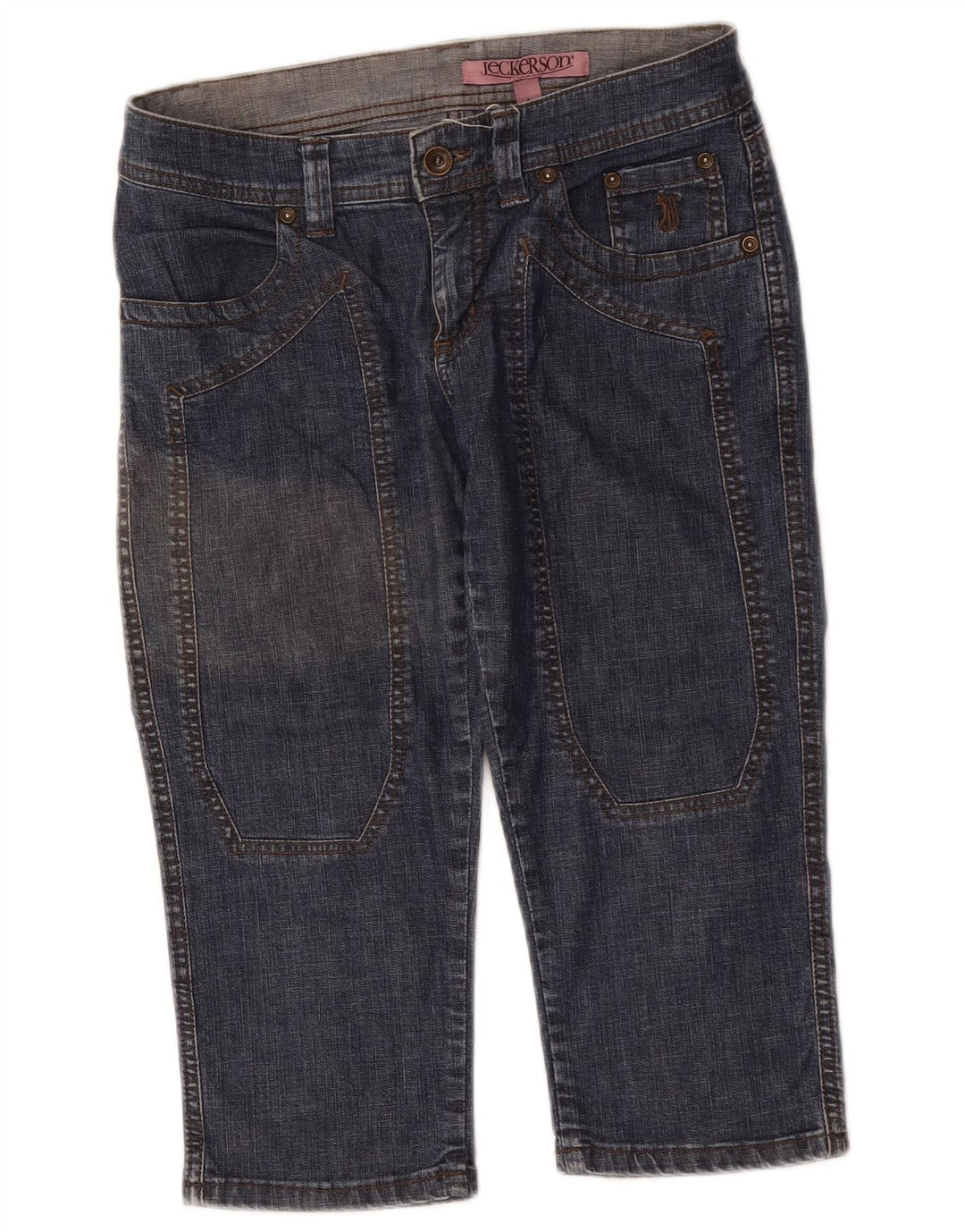 Bermuda jeans feminina Jeckerson W27 pequeno algodão azul