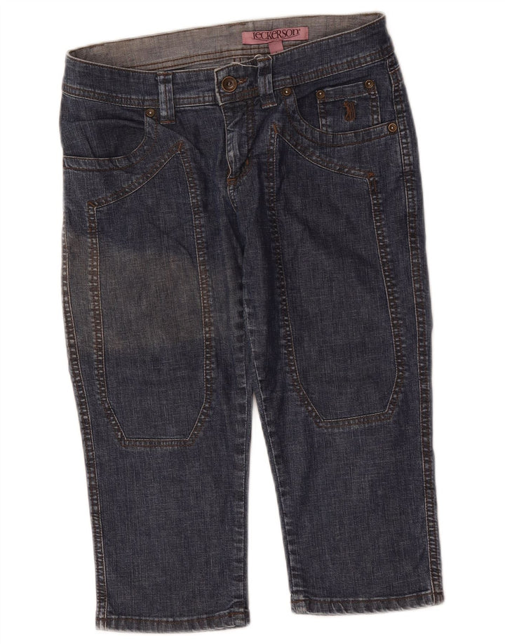 Bermuda jeans feminina Jeckerson W27 pequeno algodão azul