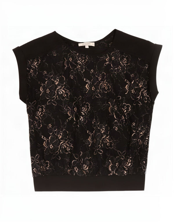 Blusa feminina Oasis com ajuste solto Top UK 6 XS preto floral poliamida