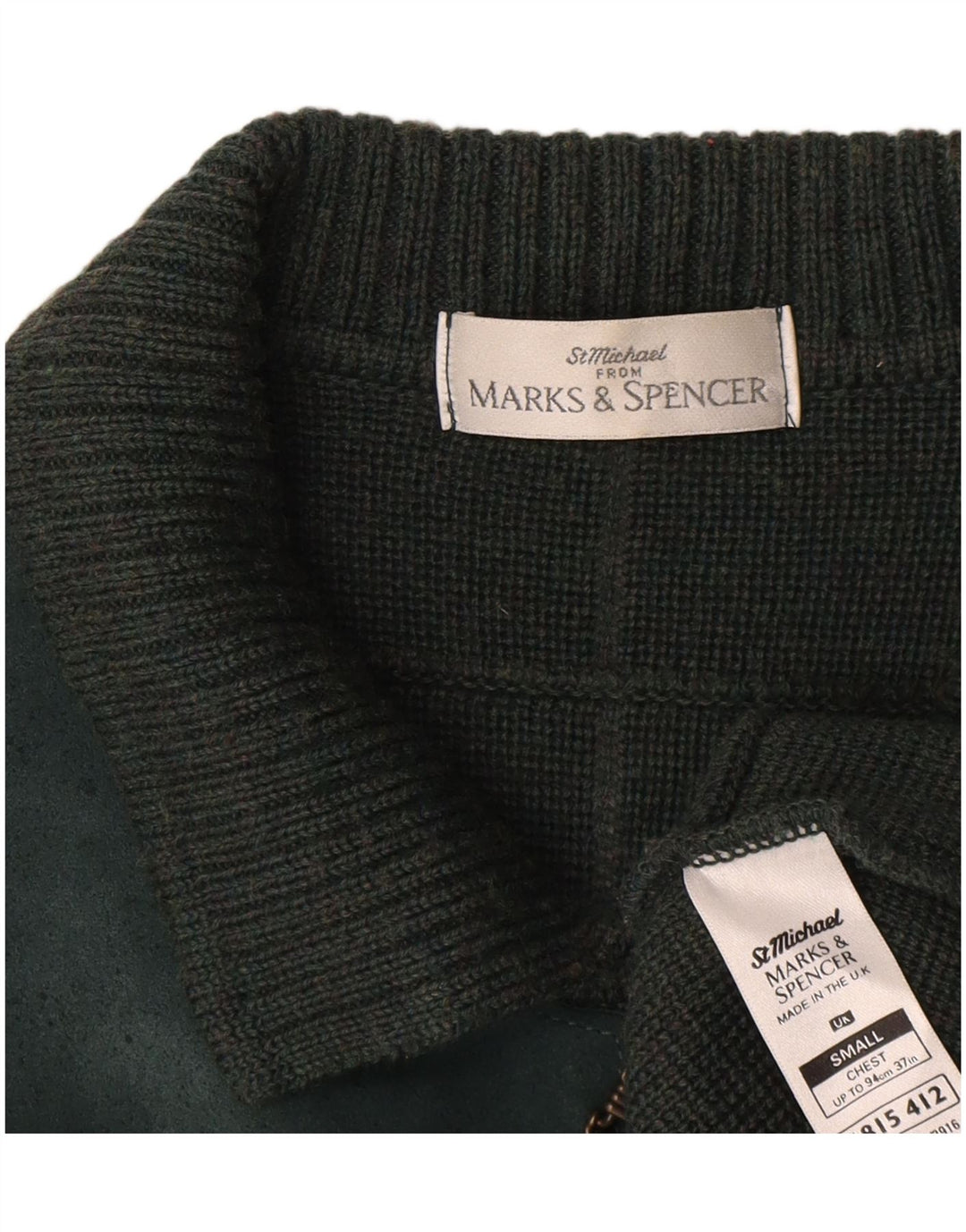 Suéter cardigã masculino St. Michael da Marks & Spencer, lã xadrez verde pequena