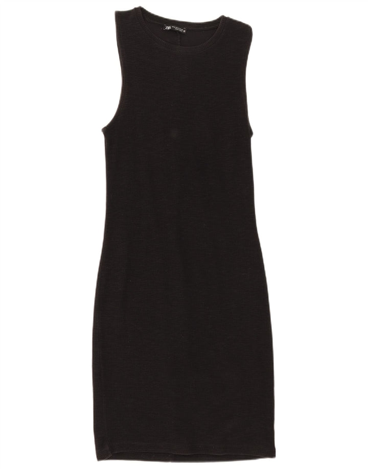 Vestido feminino Zara com bainha sem mangas UK 12 médio preto