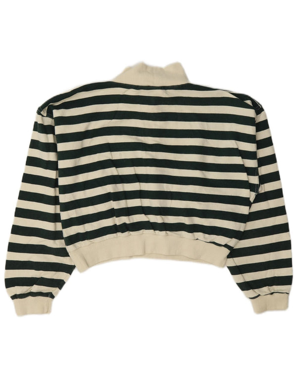 Suéter feminino vintage com gola e zíper, uk 12 listrado verde médio