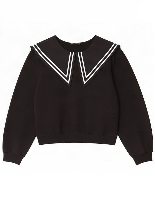 Moletom Zara feminino cropped Reino Unido 12 algodão listrado preto médio