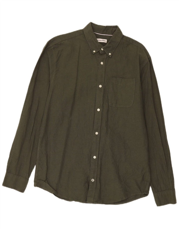 Camisa masculina Jack & Jones grande algodão cáqui