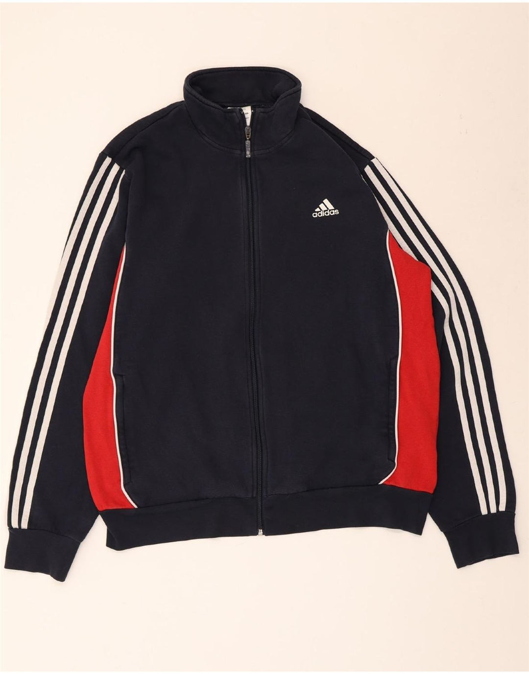 Adidas Mens Tracksuit Top Jacket XL Azul Marinho Colorblock Algodão