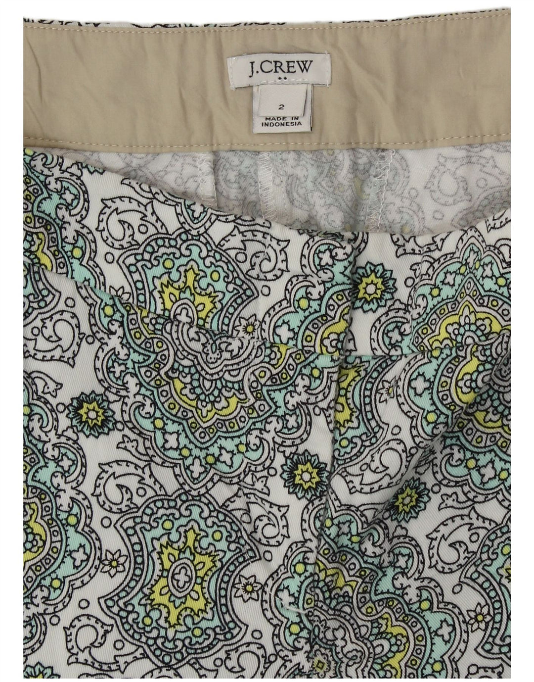 J. CREW Shorts Chino Feminino US 2 XS W28 Algodão Paisley Multicolorido