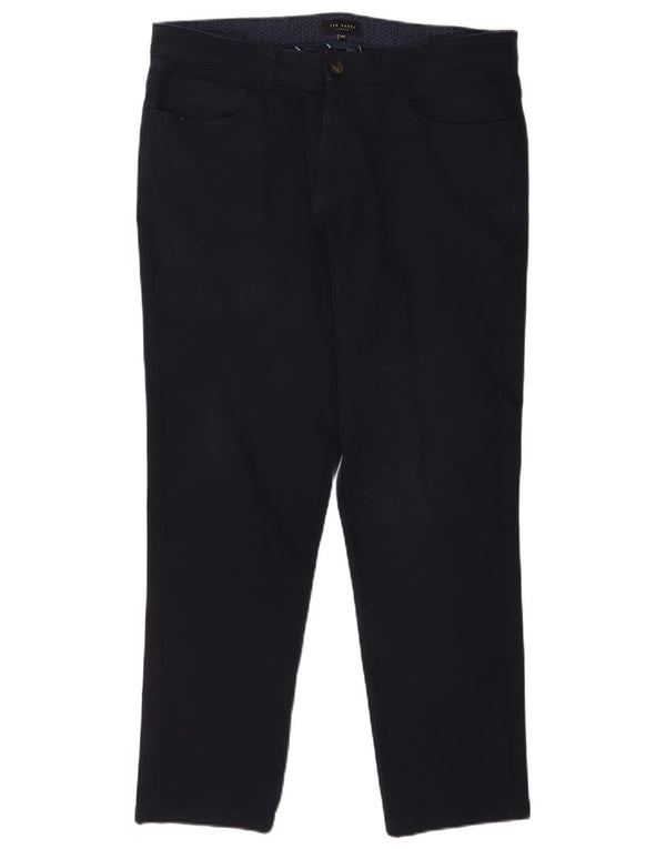 Calça casual slim masculina Ted Baker W34 L28 algodão azul marinho