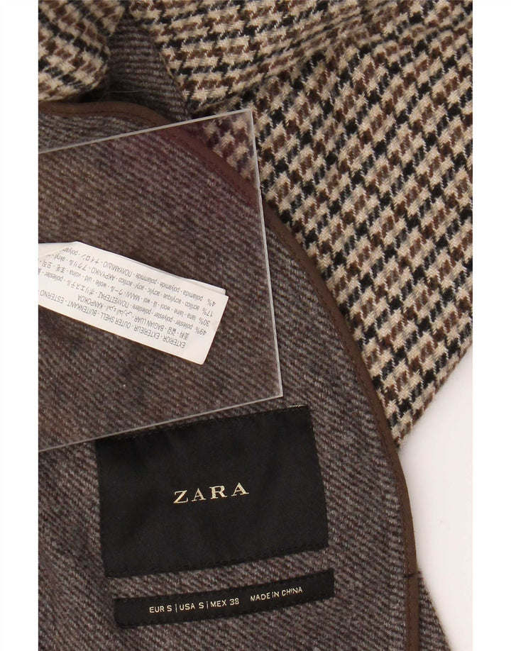 Zara Mens Overcoat UK 36 Small Brown Houndstooth Poliéster