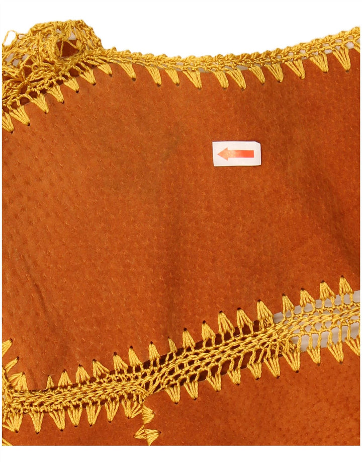Colete de camurça vintage feminino UK 10 pequeno marrom