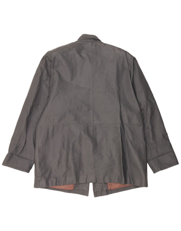 Casaco de couro oversized feminino vintage Reino Unido 18 XL couro cinza