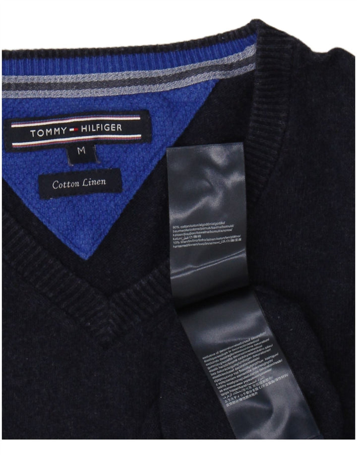 TOMMY HILFIGER Suéter masculino com decote em V médio algodão azul marinho