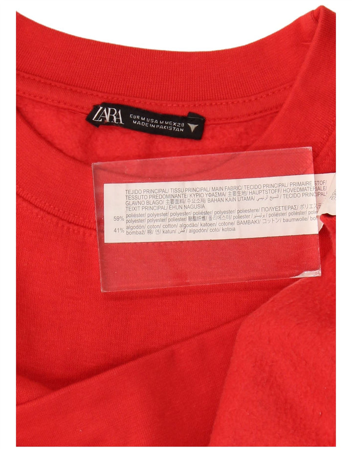 Zara Womens Crop Sweatshirt Jumper Reino Unido 14 Poliéster Vermelho Médio