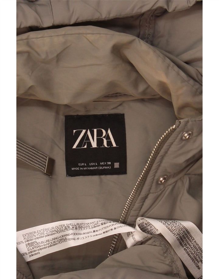 Casaco feminino Zara com capuz sem mangas acolchoado Reino Unido 16 grande poliéster cinza