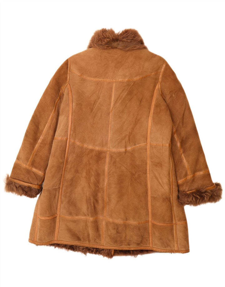 Casaco feminino VINTAGE de shearling Reino Unido 16 grande estampa animal marrom