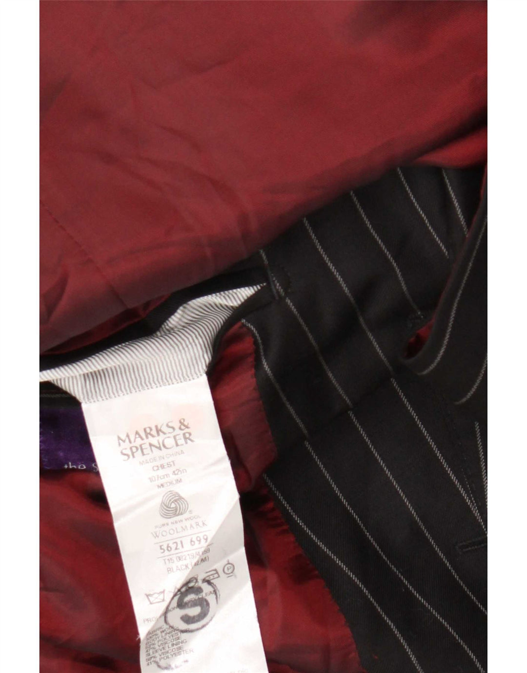 Jaqueta blazer masculina de 3 botões Marks & Spencer UK 42 listra preta grande