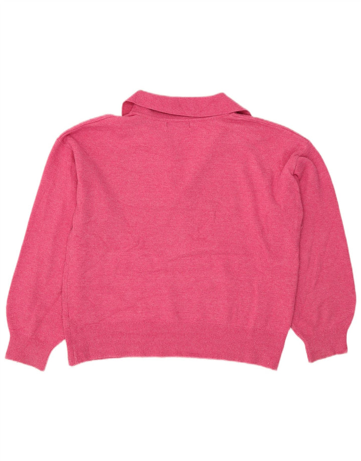 Suéter feminino Marks & Spencer com gola polo Reino Unido 14 poliéster rosa médio