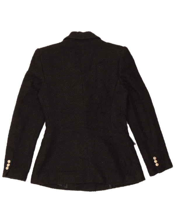 Jaqueta blazer feminina Zara com peito duplo Reino Unido 10 pequeno acrílico preto