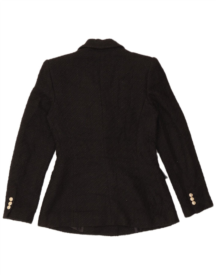 Jaqueta blazer feminina Zara com peito duplo Reino Unido 10 pequeno acrílico preto