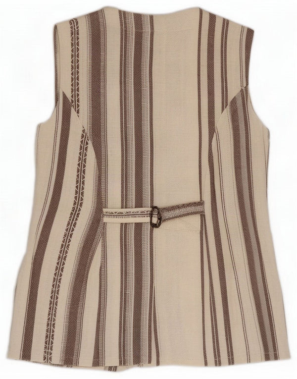 Jaqueta blazer feminina vintage com 4 botões sem mangas Reino Unido 12 listrado bege médio