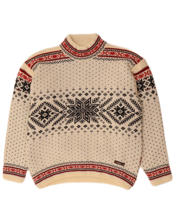 CAMPAGNOLO Suéter masculino com gola tartaruga, médio, branco, lã Fair Isle