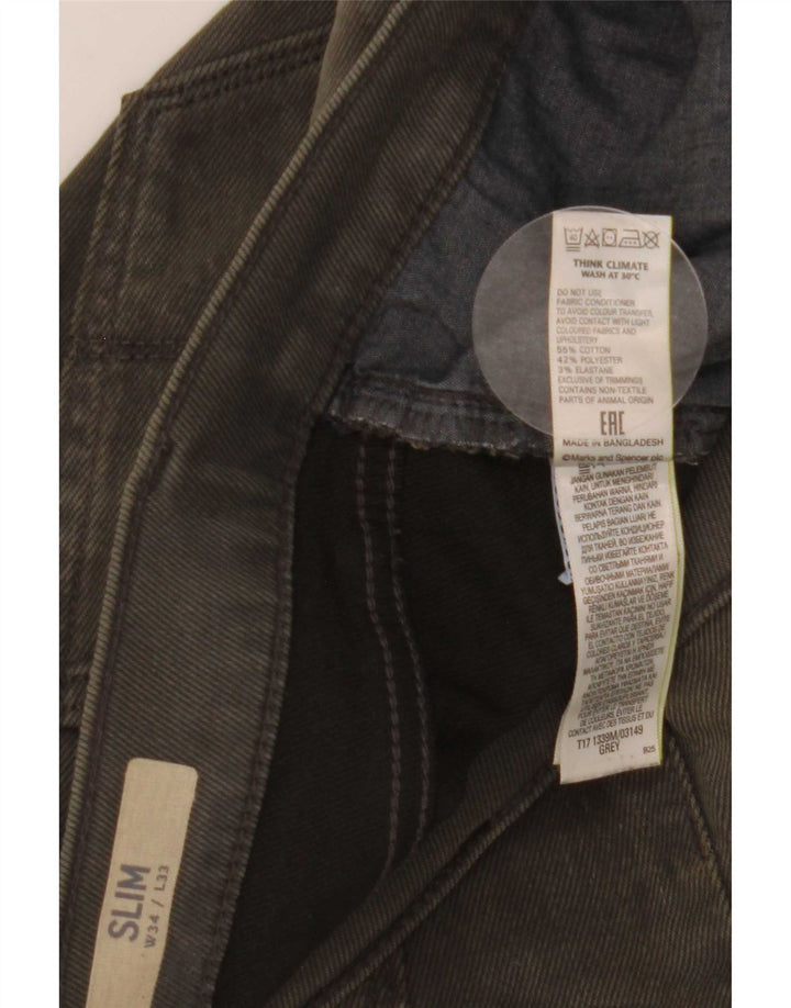 Marks & Spencer Mens Slim Jeans W34 L33 Algodão Cinza