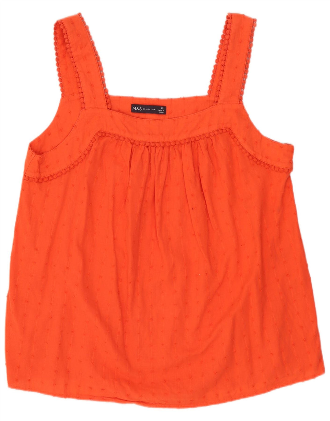 Blusa feminina sem mangas Marks & Spencer Reino Unido 12 médio laranja manchado