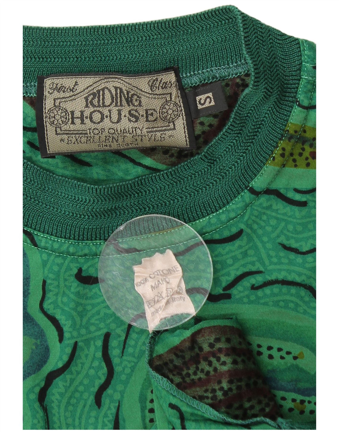 Camiseta masculina VINTAGE com padrão abstrato de algodão verde pequeno