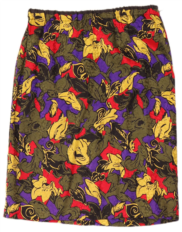 Saia reta feminina vintage W30 média floral multicolorida