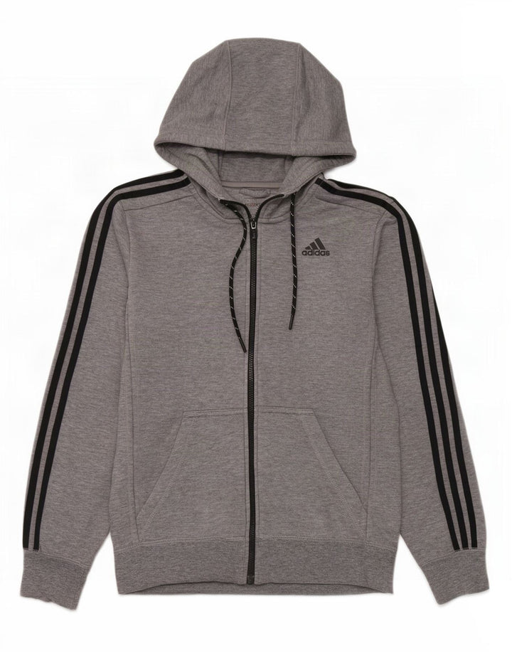 Suéter masculino Adidas Climalite Zip com capuz pequeno poliéster manchado cinza