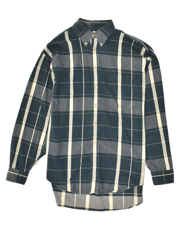 VINTAGE Mens Shirt Medium Navy Blue Check Cotton Vintage Vintage and Second-Hand Vintage from Messina Hembry 
