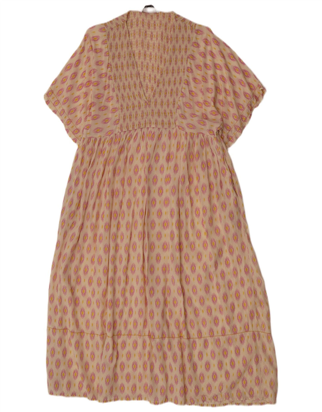 Vestido kaftan feminino Zara Reino Unido 12 médio off white Ikat Viscose