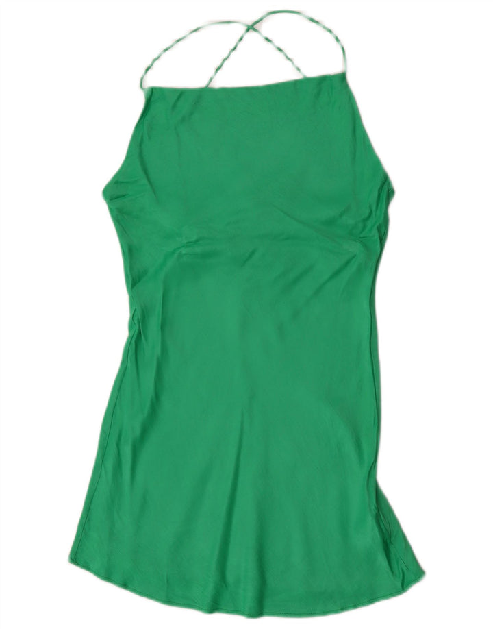 Vestido feminino Zara Halter UK 10 pequeno viscose verde