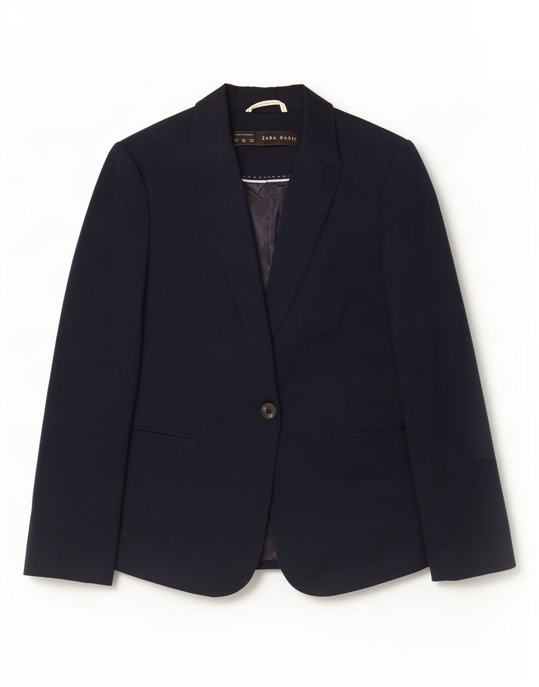 Jaqueta blazer feminina Zara com 1 botão Reino Unido 6 XS azul marinho algodão
