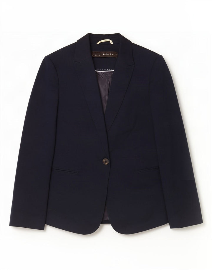 Jaqueta blazer feminina Zara com 1 botão Reino Unido 6 XS azul marinho algodão