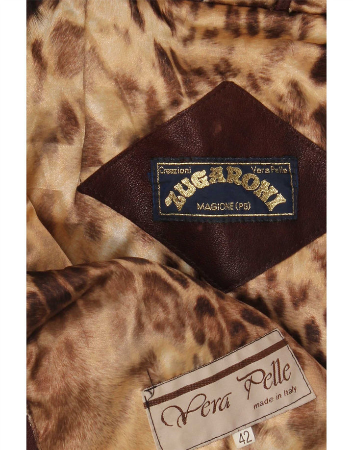 Jaqueta de couro com capuz feminino vintage IT 48 marrom médio
