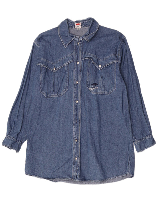 Camisa jeans longa feminina vintage UE 40 algodão azul médio