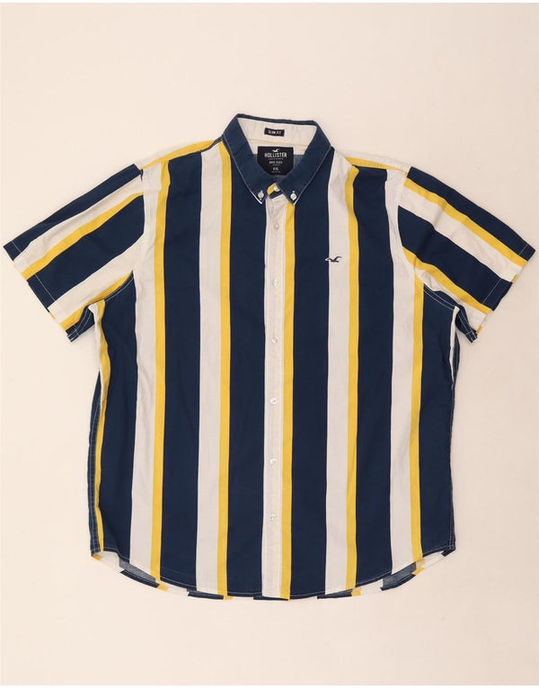 Camisa masculina Hollister de manga curta slim fit 2XL algodão listrado azul