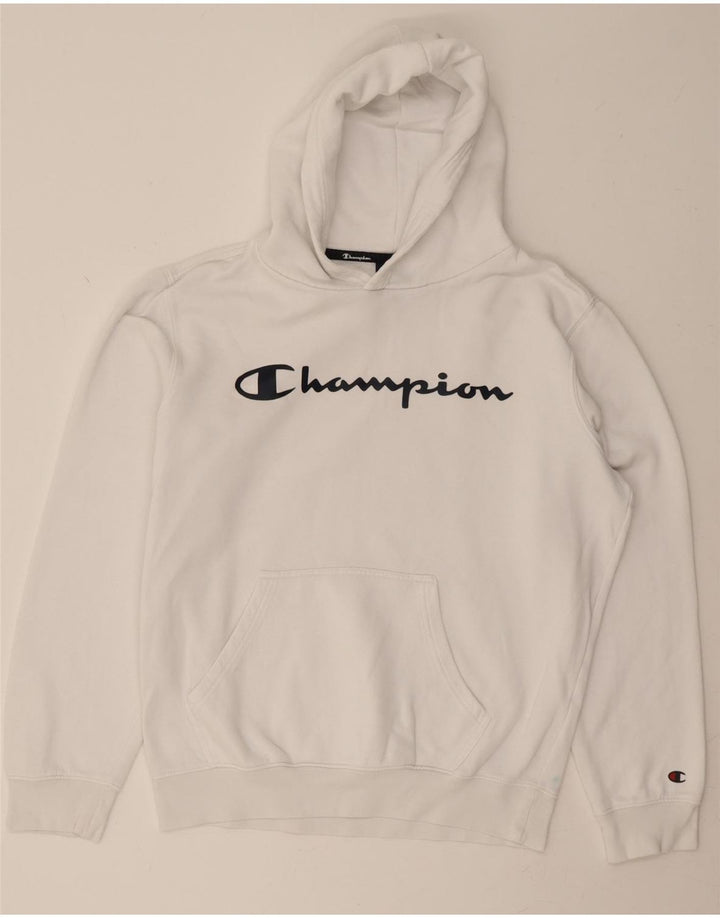 CHAMPION Mens Graphic Hoodie Jumper Medium White Cotton Vintage Champion and Second-Hand Champion from Messina Hembry 