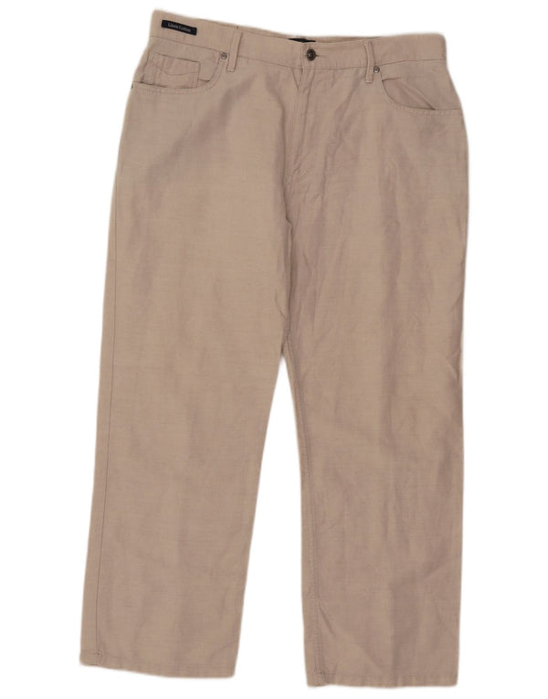 Marks & Spencer Mens Blue Harbour Straight Casual Trousers W36 L29 Beige