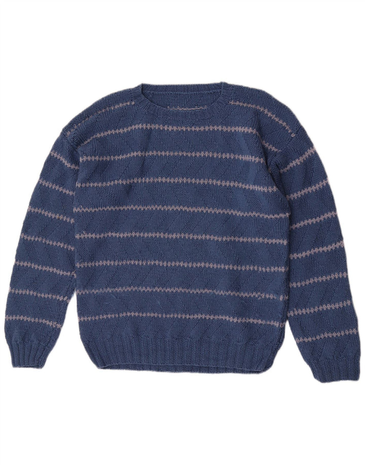 Suéter masculino vintage de ajuste regular com gola redonda listrado azul médio