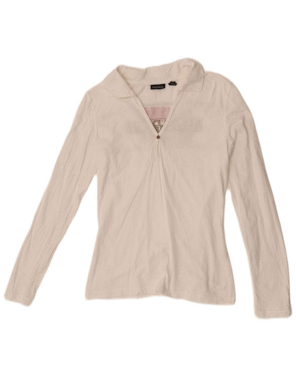 Camisa polo feminina Napapijri gráfica de manga comprida Reino Unido 12 médio branco