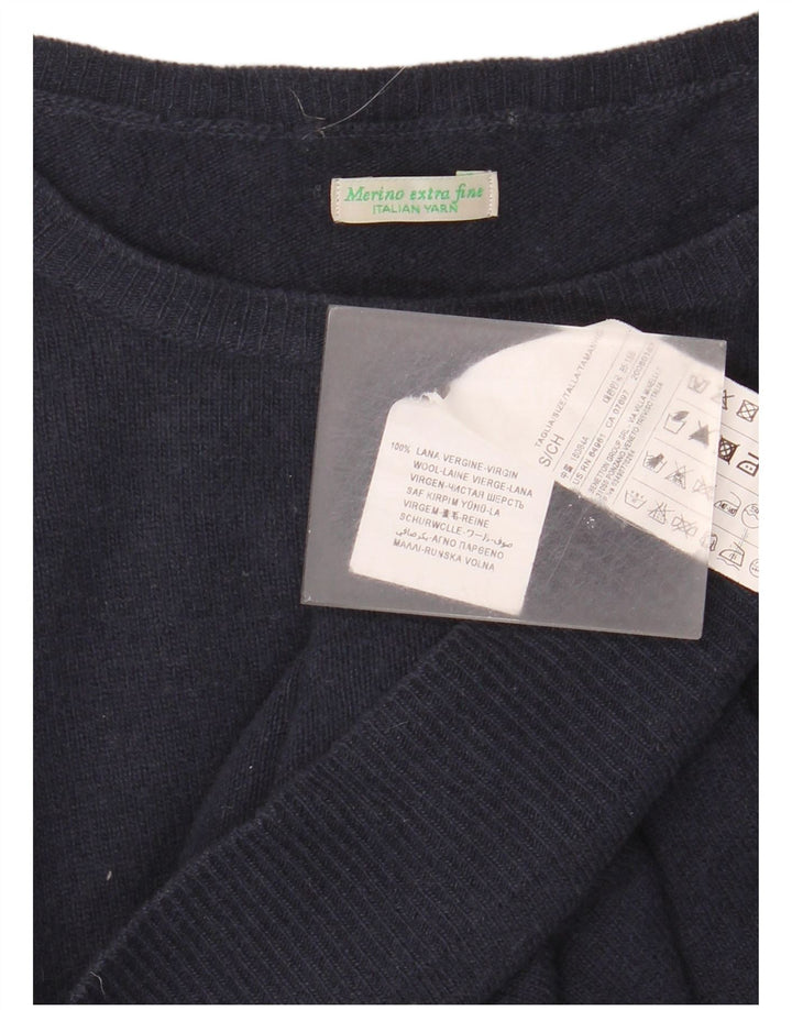 Suéter masculino BENETTON com gola canoa, pequeno, azul marinho, lã virgem