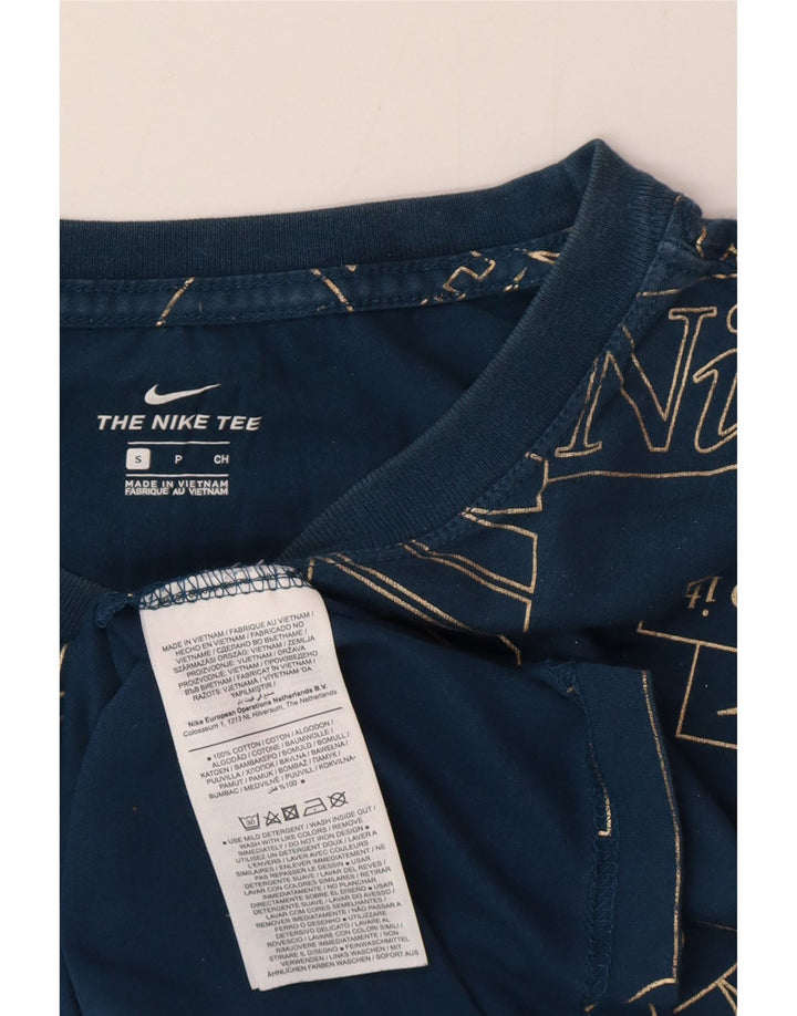 Camiseta Nike masculina gráfica top pequeno algodão azul marinho