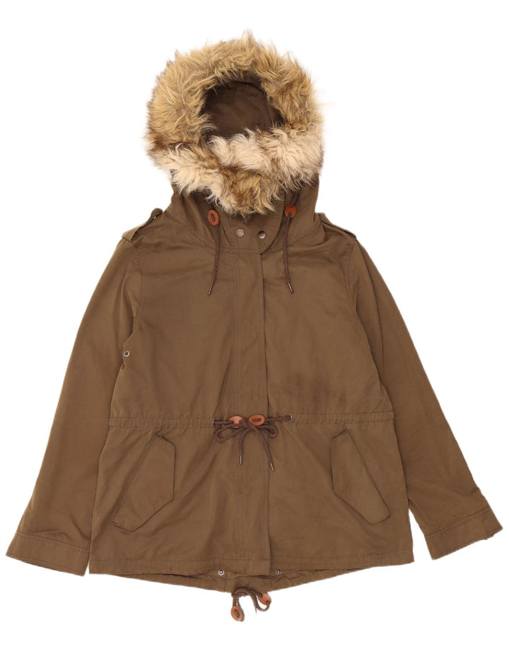 Jaqueta corta-vento feminina Zara com capuz Reino Unido 16 grande cáqui